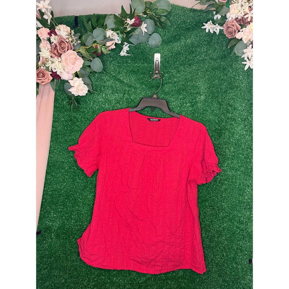 BloomChic Plus Size Square Neck Ruffle Sleeve Cotton Blouse 14-16